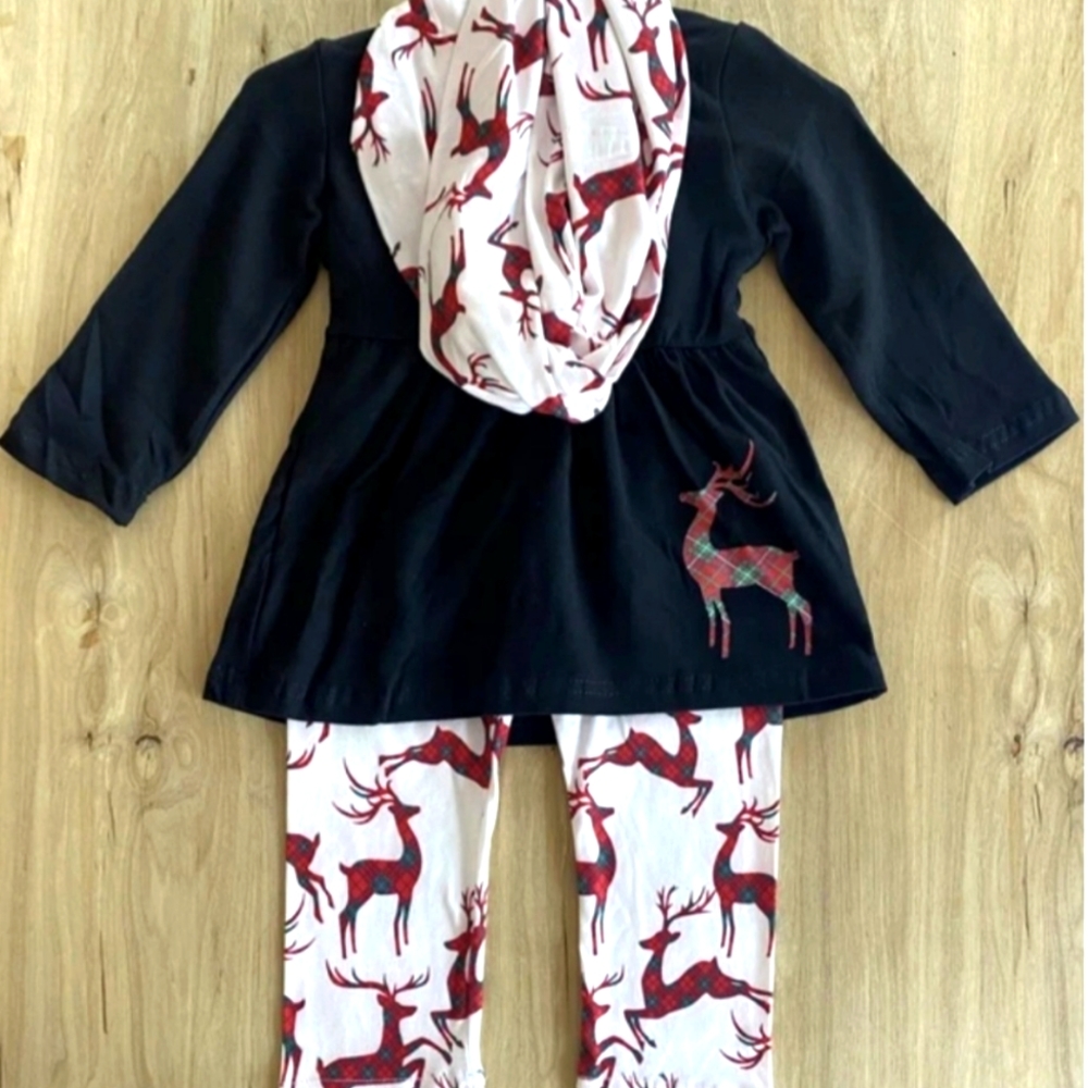 Boutique 3 piece girls black deer leggings set